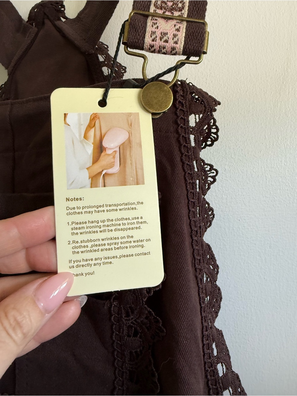 Ebossy Chocolate Brown Maxi Dress with Embroidered Bib, Lace Detail, Size XL - Picture 7 of 9